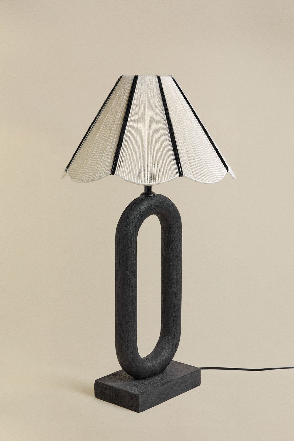 Loucia table lamp in mango wood and wool, gallery image 1