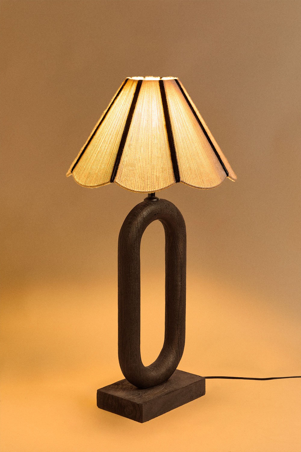 Loucia table lamp in mango wood and wool, gallery image 2