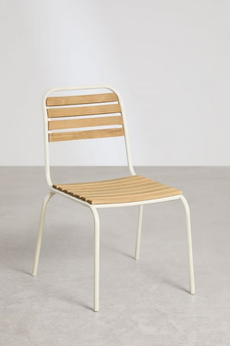 Pack of 4 stackable garden chairs in steel and acacia wood Artus - Gardenia White