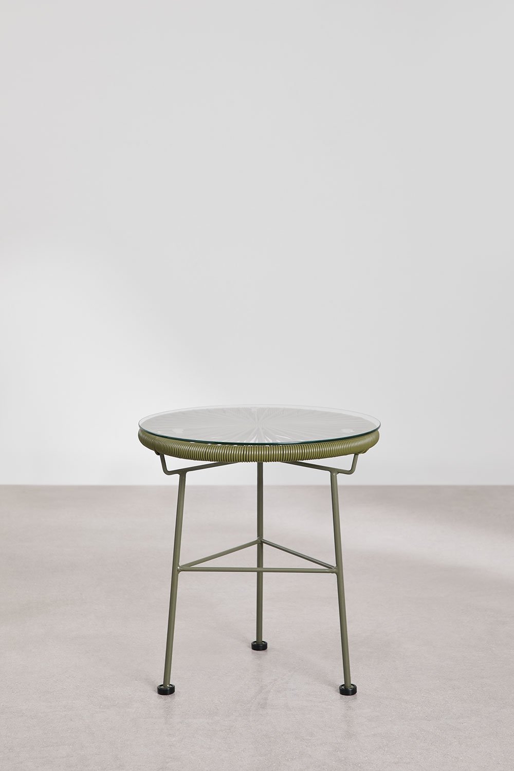 Round garden side table Ø45 cm in steel and synthetic wicker Acapulco, gallery image 2