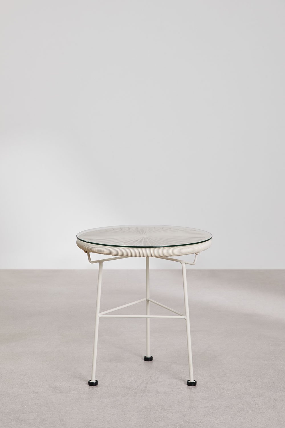 Round garden side table Ø45 cm in steel and synthetic wicker Acapulco, gallery image 3