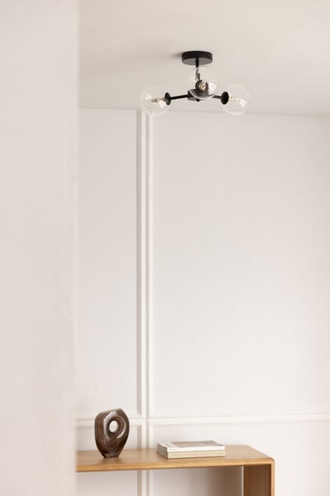 Iron ceiling lamp with 3 Sarka glass balls