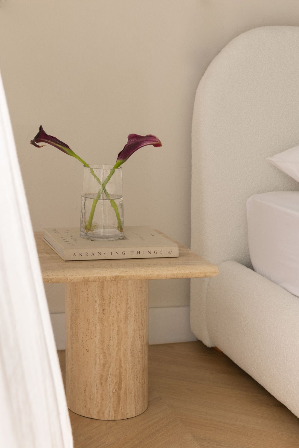 Square bedside table in Lausanne travertine, gallery image 1