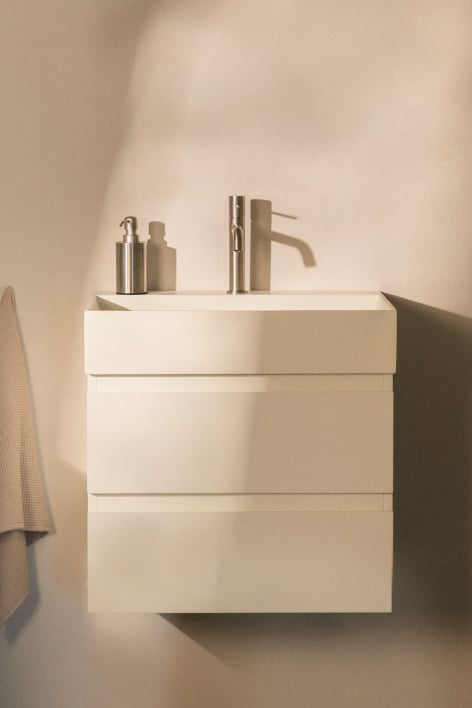 Bathroom furniture set in wood and ash veneer with integrated Ona washbasin - White