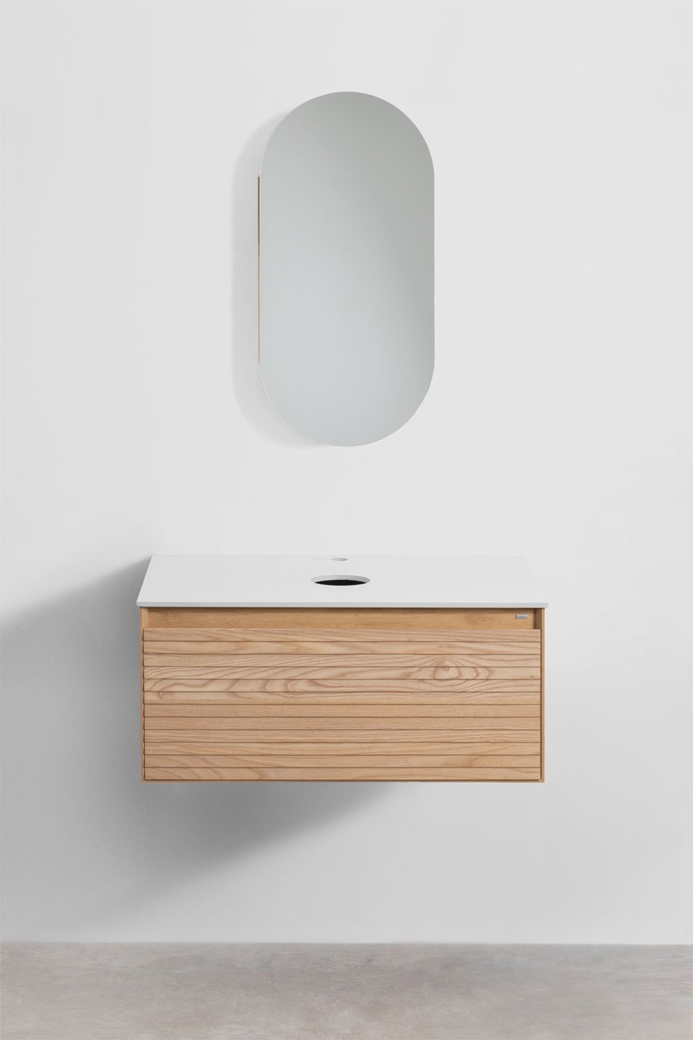Suspended bathroom furniture set 80x50 cm in ash wood Tedrik, gallery image 2