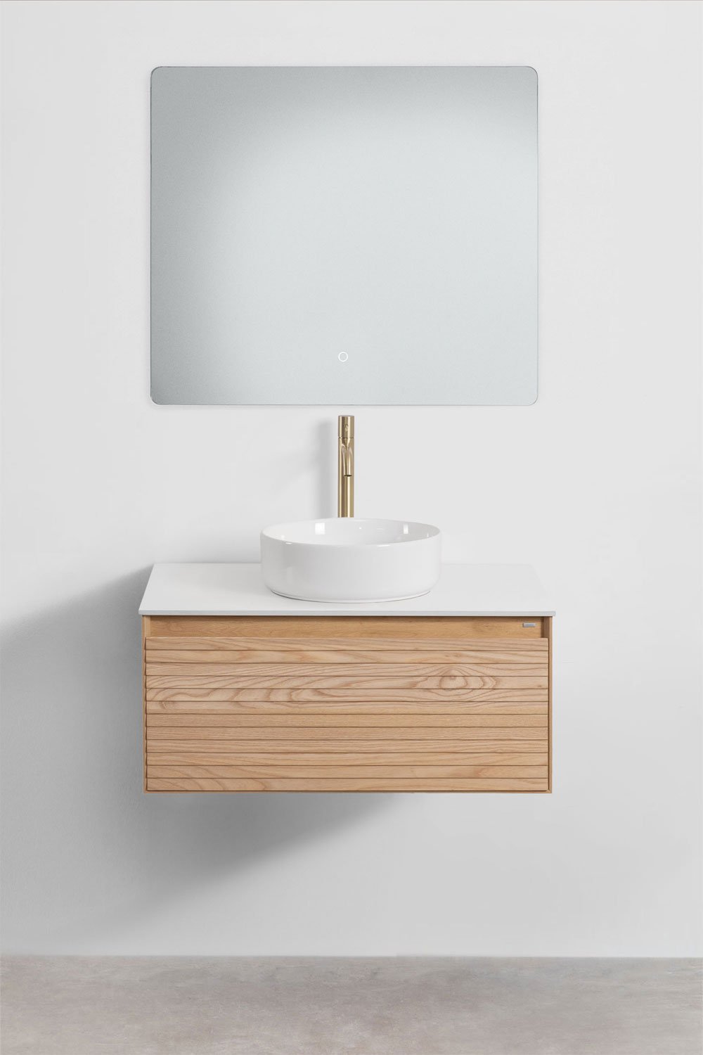 Suspended bathroom furniture set 80x50 cm in ash wood Tedrik, gallery image 2