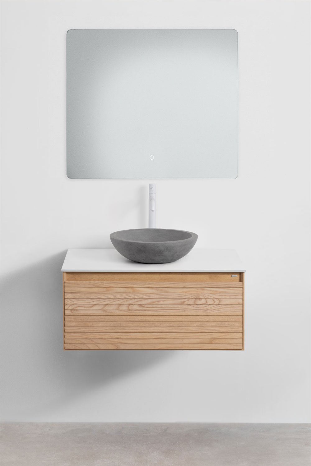 Suspended bathroom furniture set 80x50 cm in ash wood Tedrik, gallery image 2