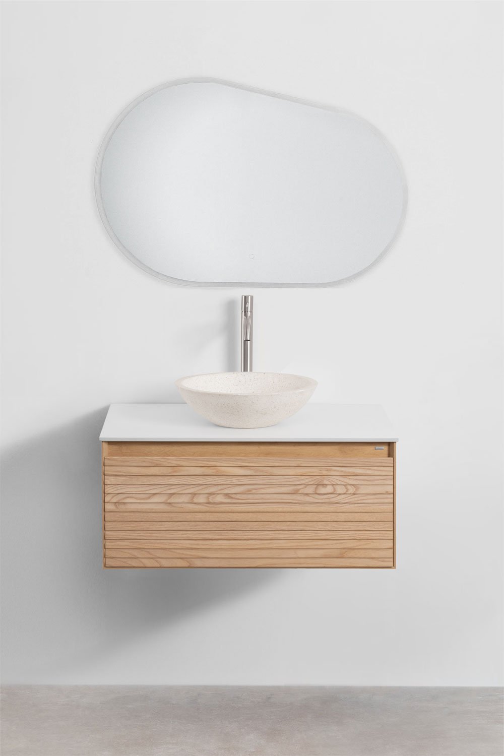 Suspended bathroom furniture set 80x50 cm in ash wood Tedrik, gallery image 2
