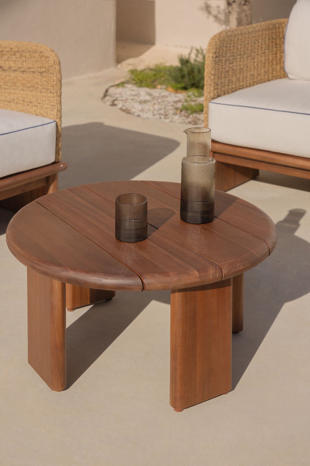 Round garden side table Ø70 cm in acacia wood Famara, gallery image 1