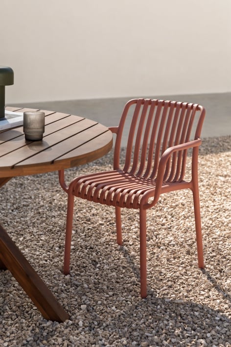 Wendell polypropylene garden chair with armrests - Terracota