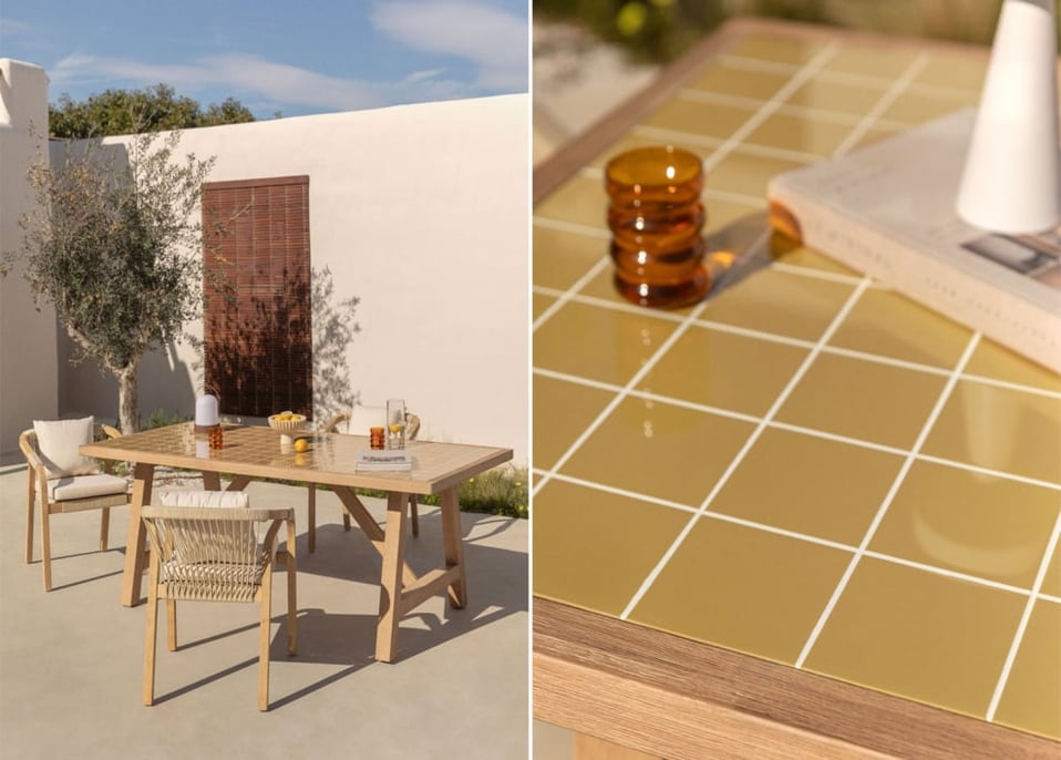 Rectangular garden table 200x100 cm acacia wood and Dubai tiles