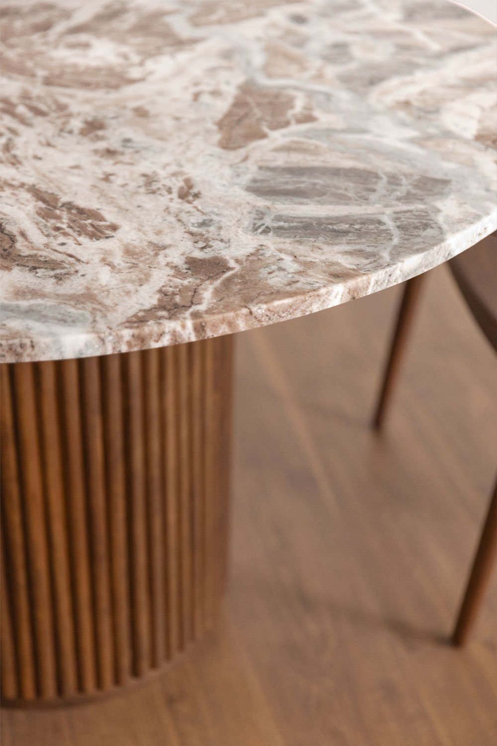 Round dining table in natural stone and mango wood Giselda, gallery image 2