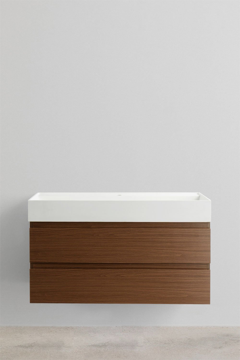 Bathroom furniture set in wood and ash veneer with integrated Ona washbasin, gallery image 2