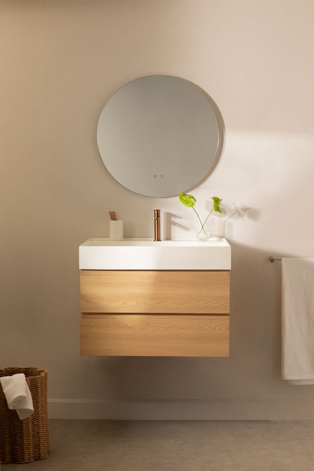 Bathroom furniture set in wood and ash veneer with integrated Ona washbasin, gallery image 1