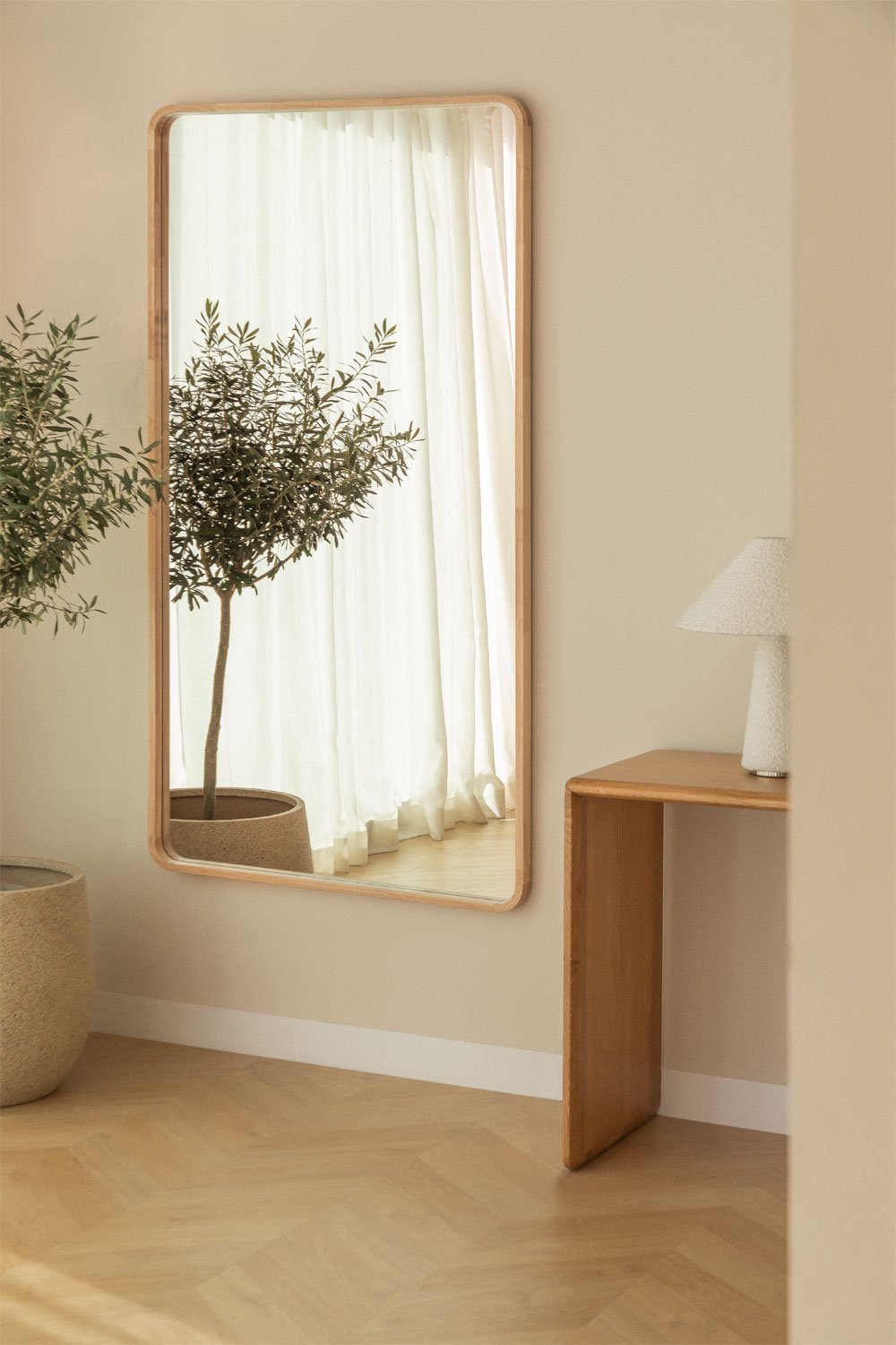 Rectangular wall mirror (170 x 90 cm) in Ornella oak wood, gallery image 1