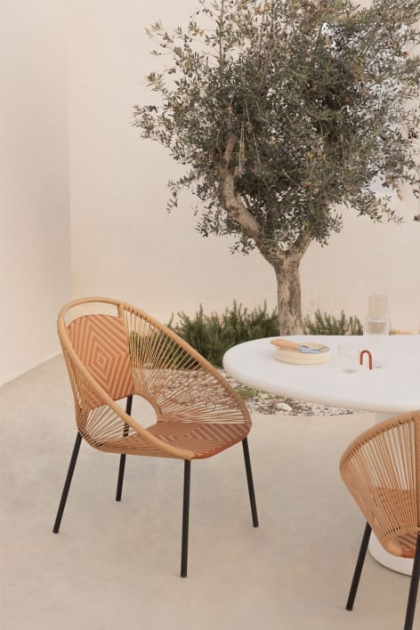 Stackable garden chair in iron and synthetic wicker Cintia