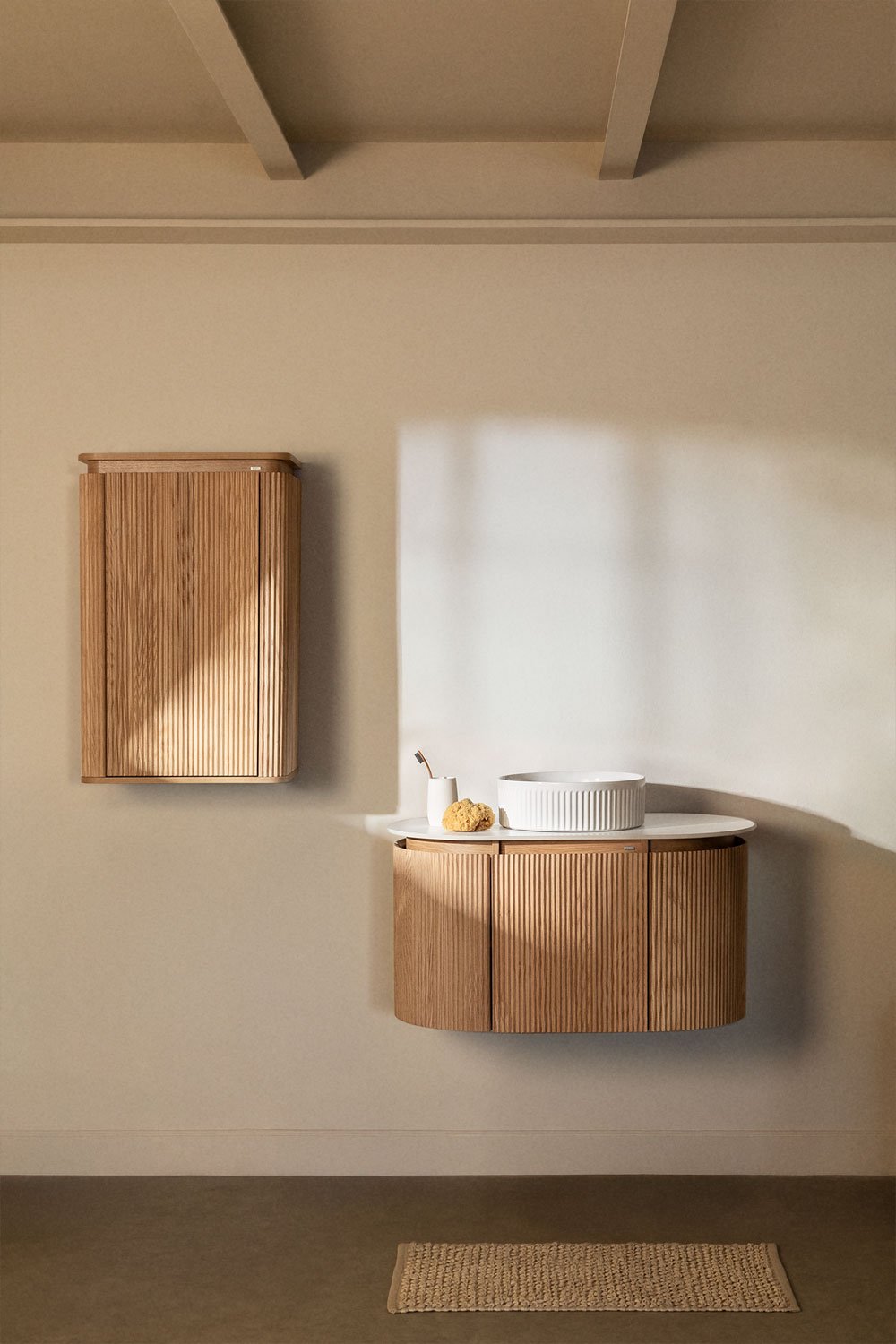 Suspended bathroom furniture set 90x50 cm in Carsone wood, gallery image 1