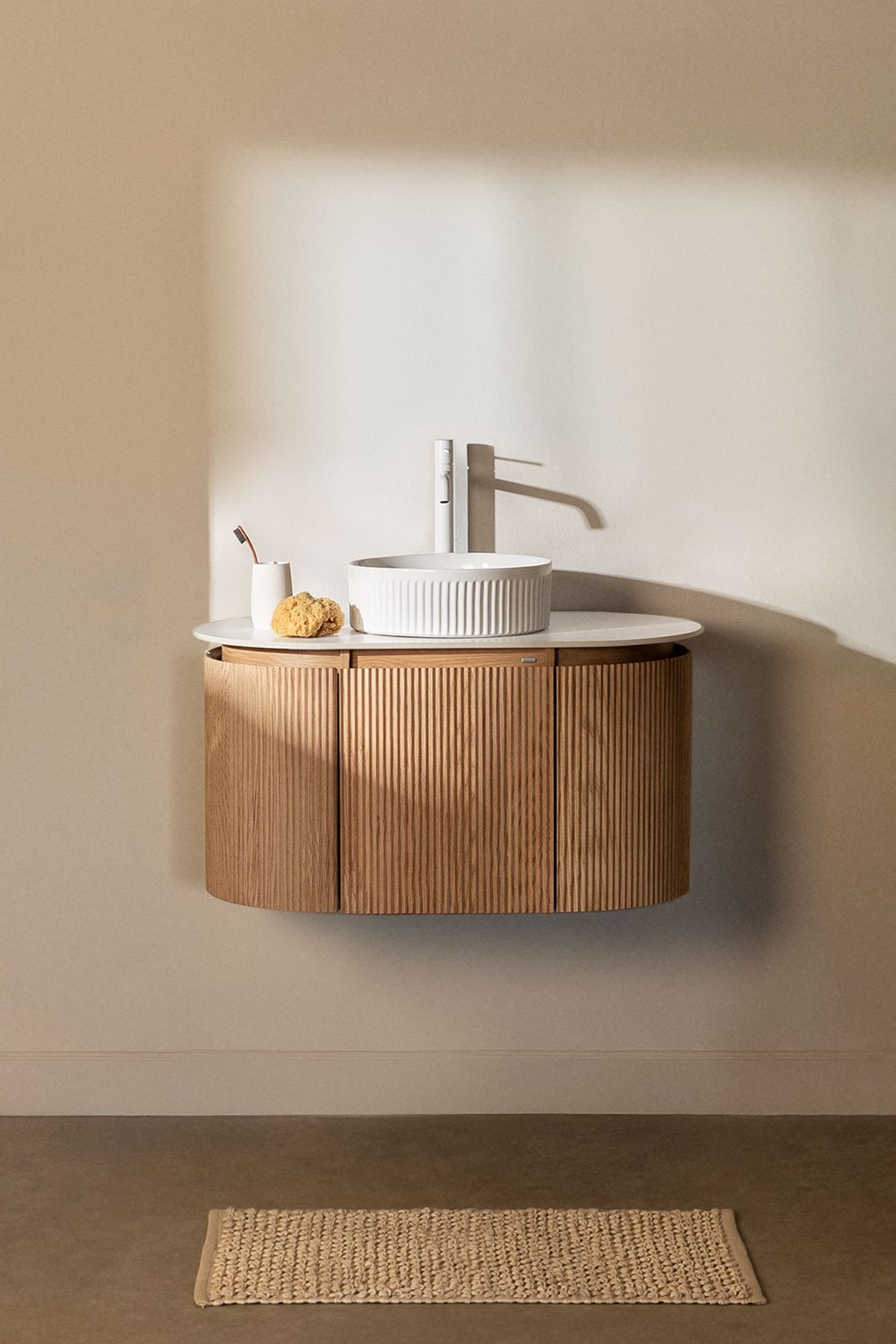 Suspended bathroom furniture set 90x50 cm in Carsone wood, gallery image 1