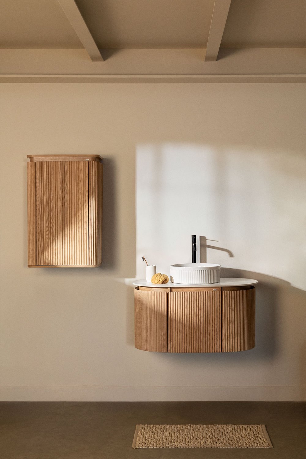 Suspended bathroom furniture set 90x50 cm in Carsone wood, gallery image 1