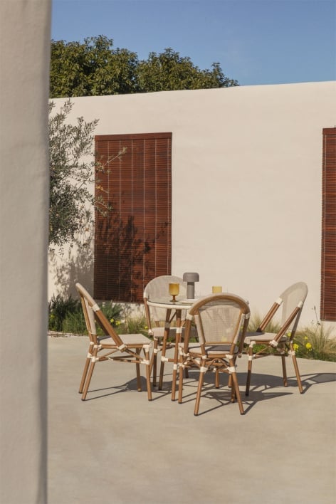 Brielle Bistro round table set Ø80 cm and 4 stackable garden chairs in textilene and aluminium