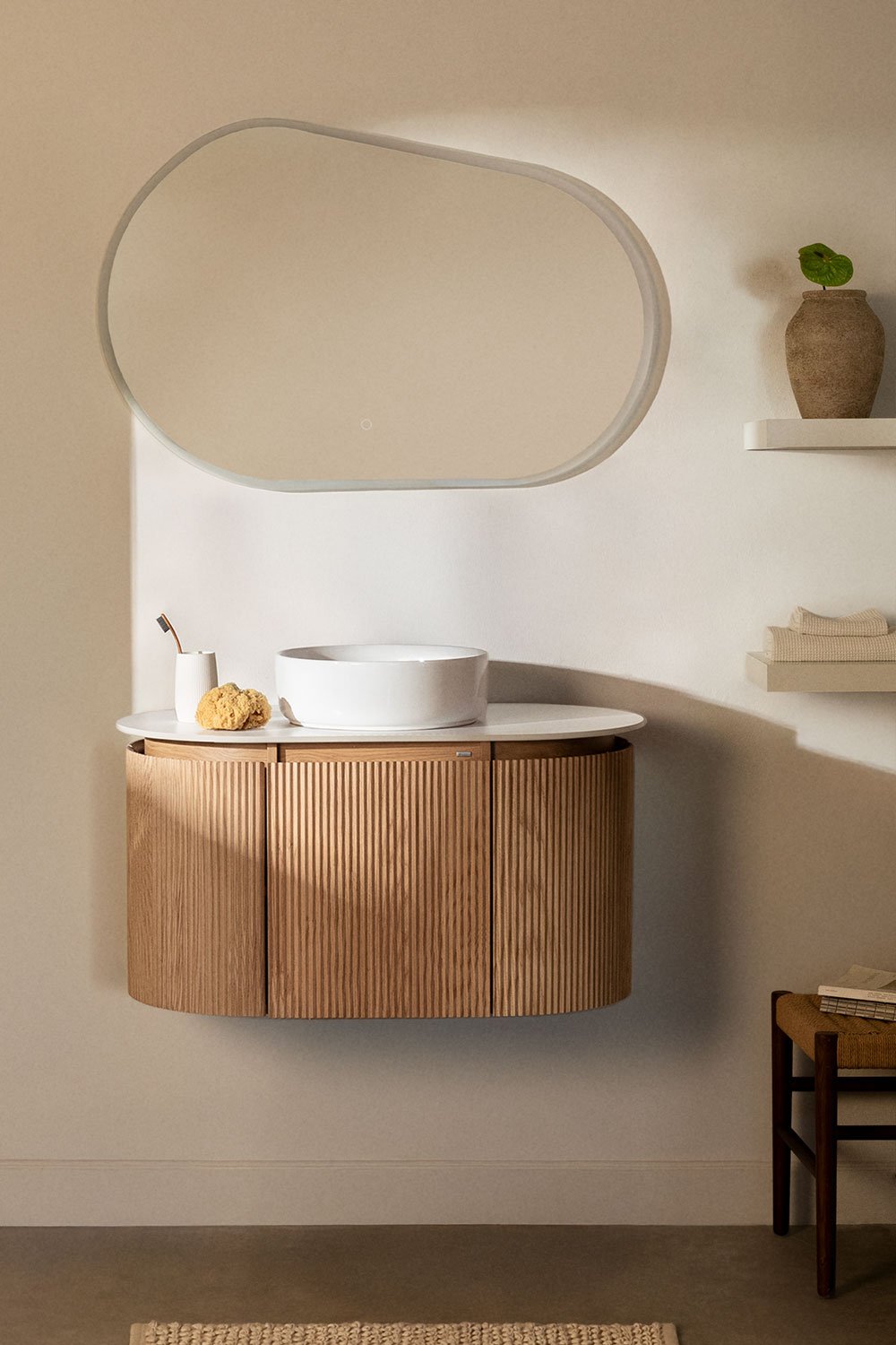 Suspended bathroom furniture set 90x50 cm in Carsone wood, gallery image 1