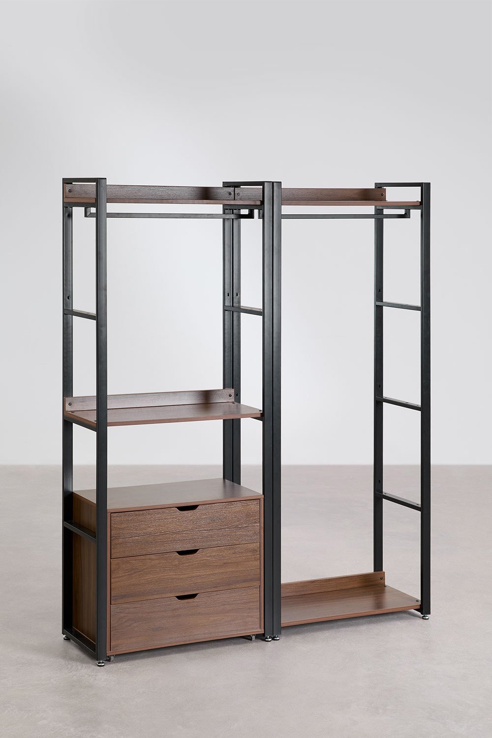 Open Modular Wardrobe 2-Piece with Clothes Rack and Drawers in Steel and Wood Ariaster, gallery image 2