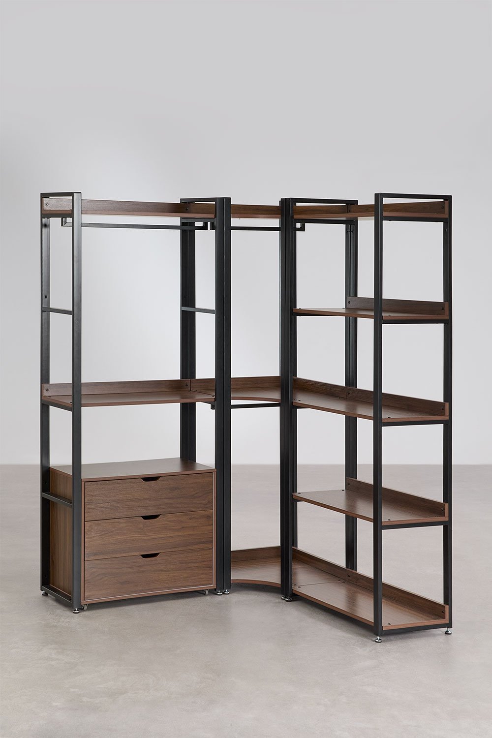 Open Corner Modular Wardrobe with 3 Pieces and Drawers in Steel and Wood Ariaster, gallery image 2