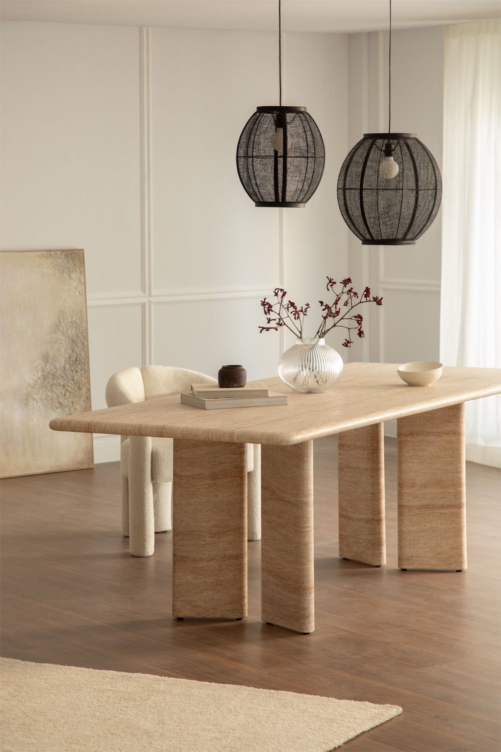 Rectangular dining table 240x105 cm in travertine-look cement Chelsea, gallery image 1