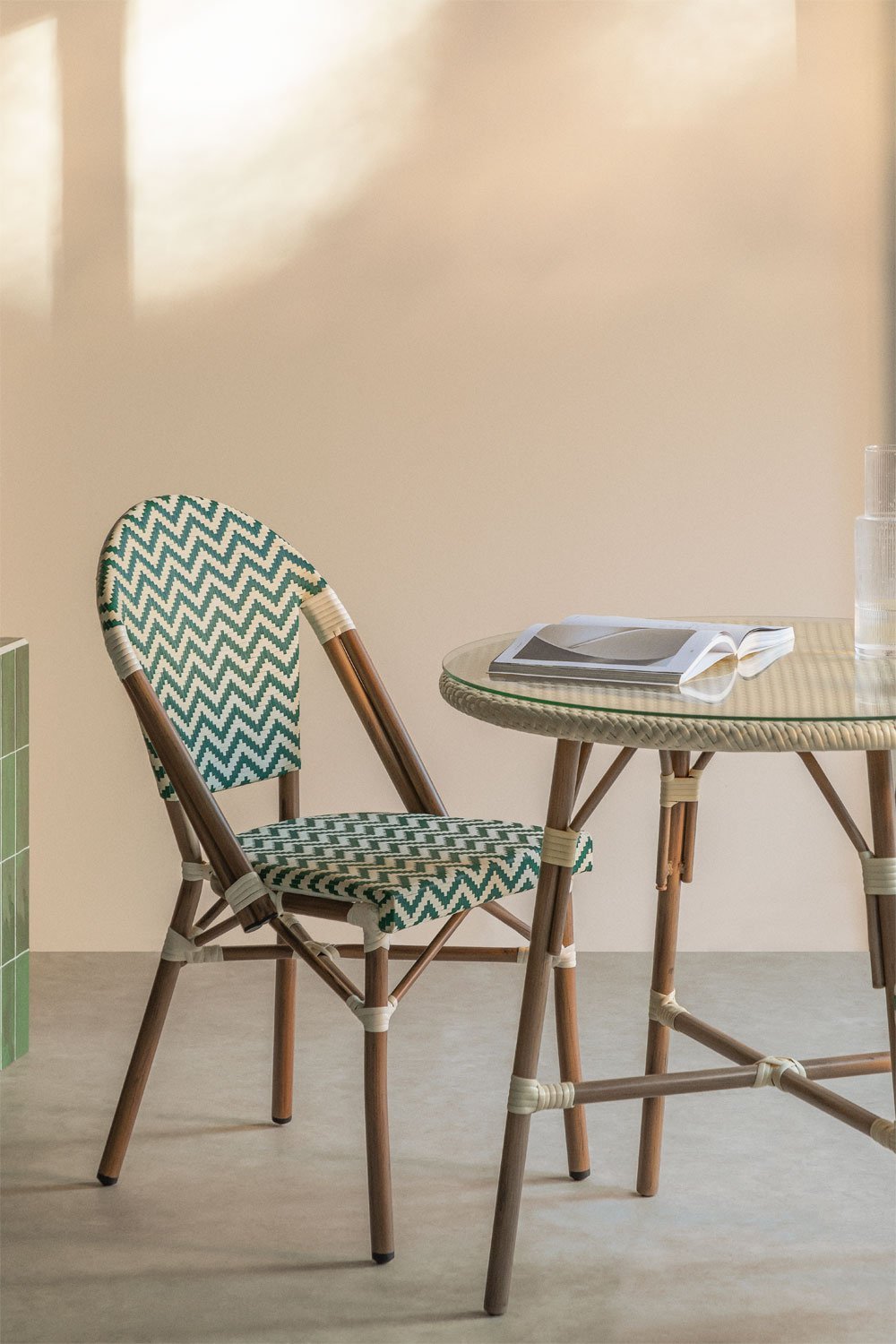 Brielle Bistro Stackable Dining Chair in Aluminum and Synthetic Rattan, gallery image 1