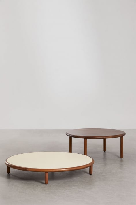 Set of 2 round acacia wood Olivia coffee tables - Beige Semoline - Dark Acacia Brown