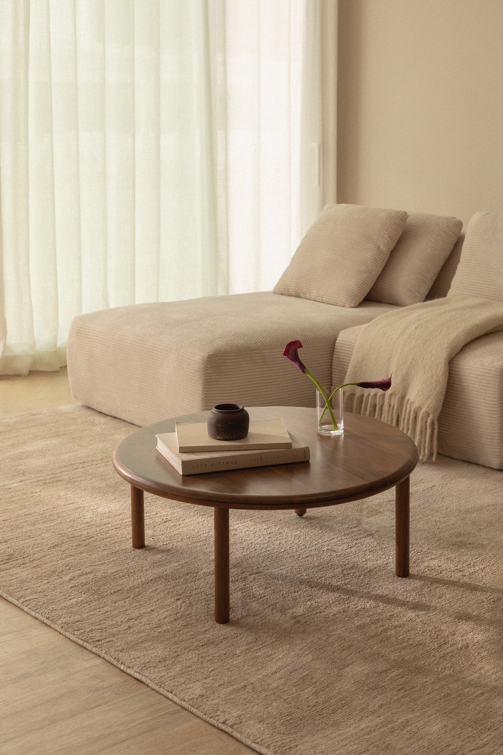 Olivia round coffee table in acacia wood, gallery image 1