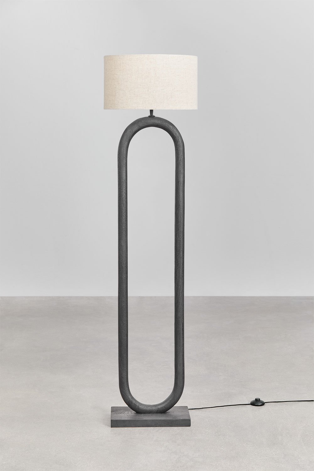 Mango wood floor lamp, linen and cotton Jaida, gallery image 2