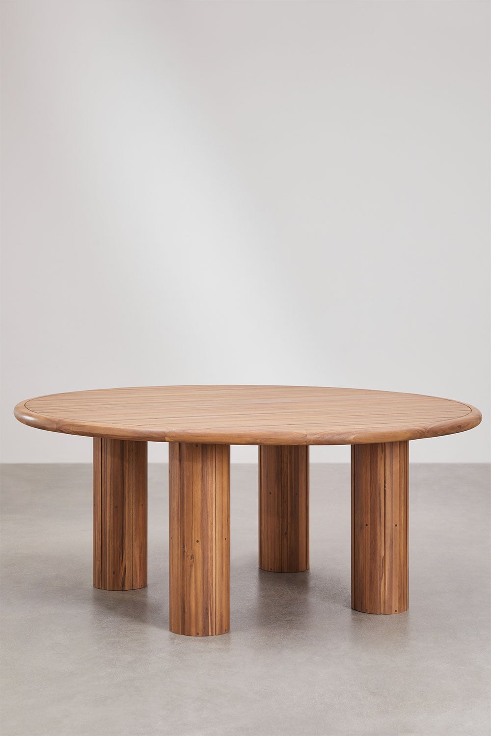 Round table set Ø180 cm in acacia wood and 10 garden chairs in acacia wood and synthetic rattan Ginara, gallery image 2