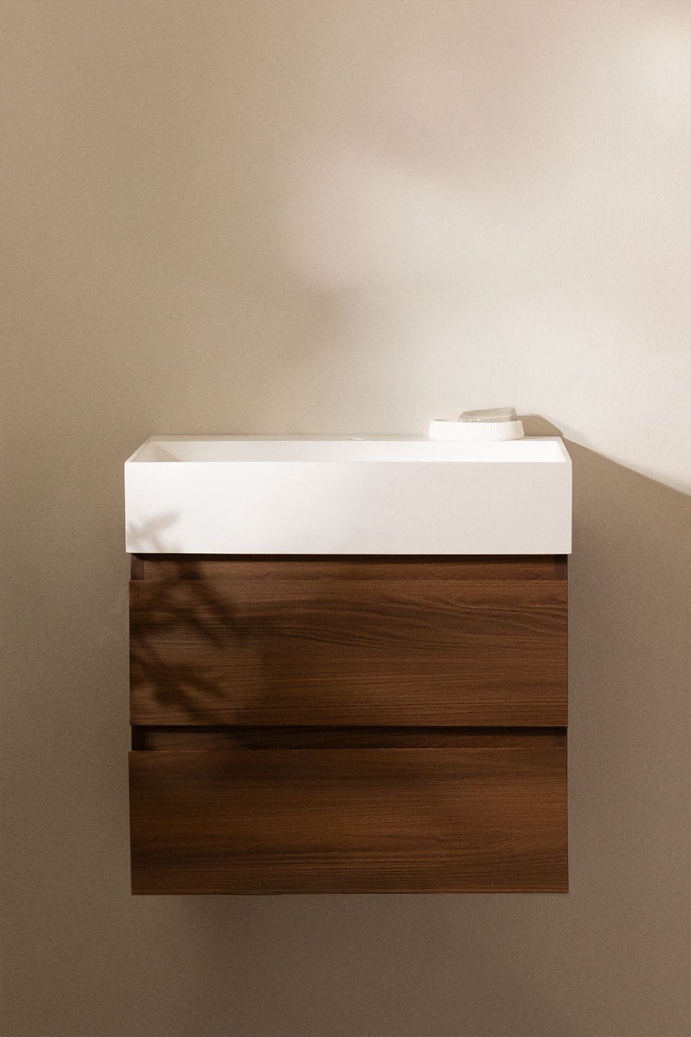 Bathroom furniture set in wood and ash veneer with integrated Ona washbasin, gallery image 1