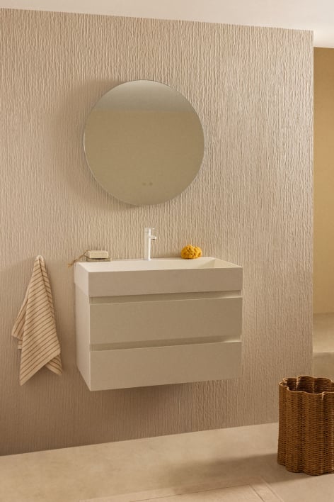 Bathroom furniture set in wood and ash veneer with integrated Ona washbasin - White