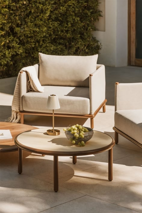 Olivia round garden coffee table in acacia wood