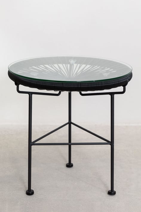 Round side table Ø45 cm in steel and synthetic wicker Acapulco - Black