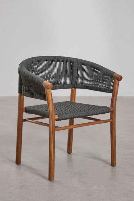 Tenay Classic Acacia Wood and Braided Rope Dining Chair with Armrests