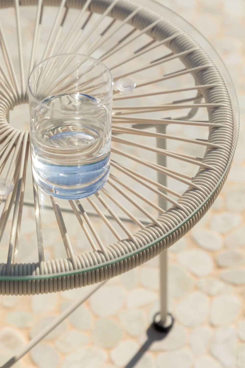 Round garden side table Ø45 cm in steel and synthetic wicker Acapulco, gallery image 2