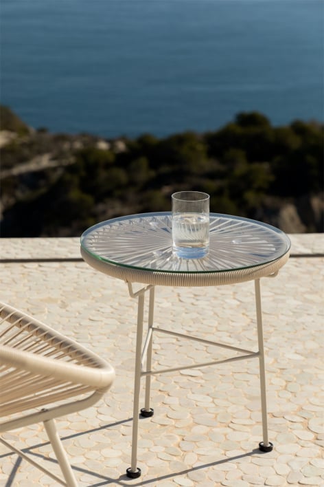 Round garden side table Ø45 cm in steel and synthetic wicker Acapulco