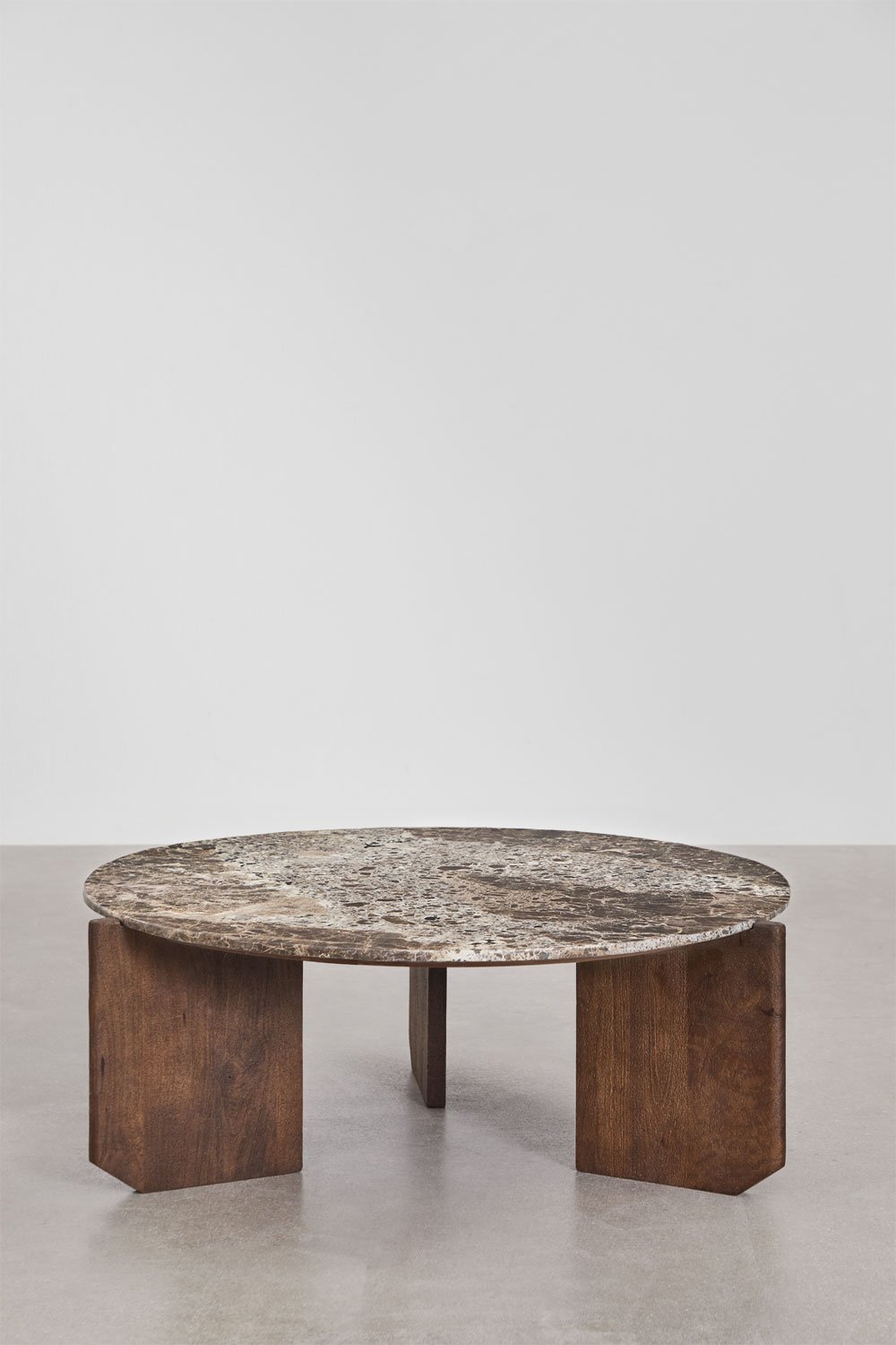 Lavinia round coffee table in natural stone and mango wood, gallery image 4
