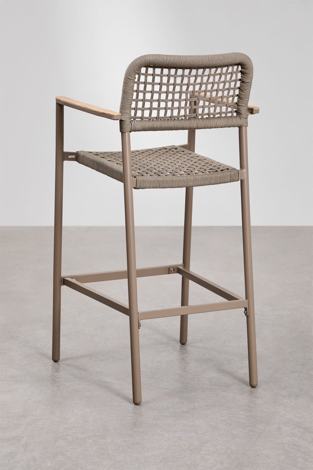Nediam high garden stool with armrests in aluminum and braided rope, gallery image 3