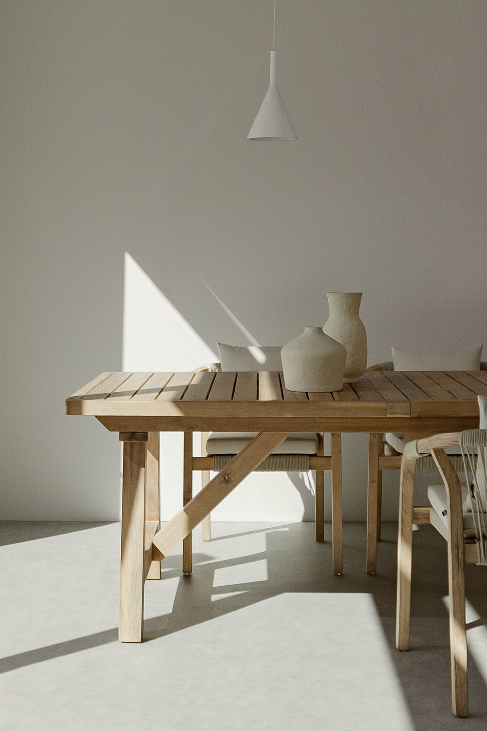 Rectangular dining table 200-260-320x100 cm extendable in Dubai acacia wood, gallery image 1