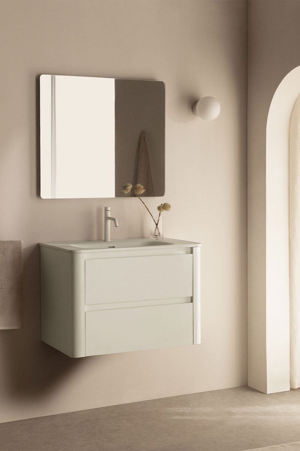 Egerton wooden bathroom furniture set with integrated sink and mirror, gallery image 1