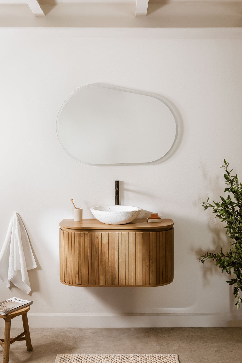 Suspended bathroom furniture set 90x40 cm in mango wood Analis, gallery image 1