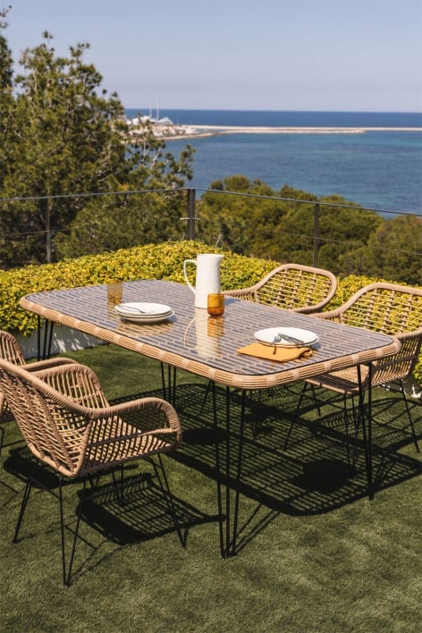 Rectangular garden table 180x90 cm in synthetic wicker Leribert