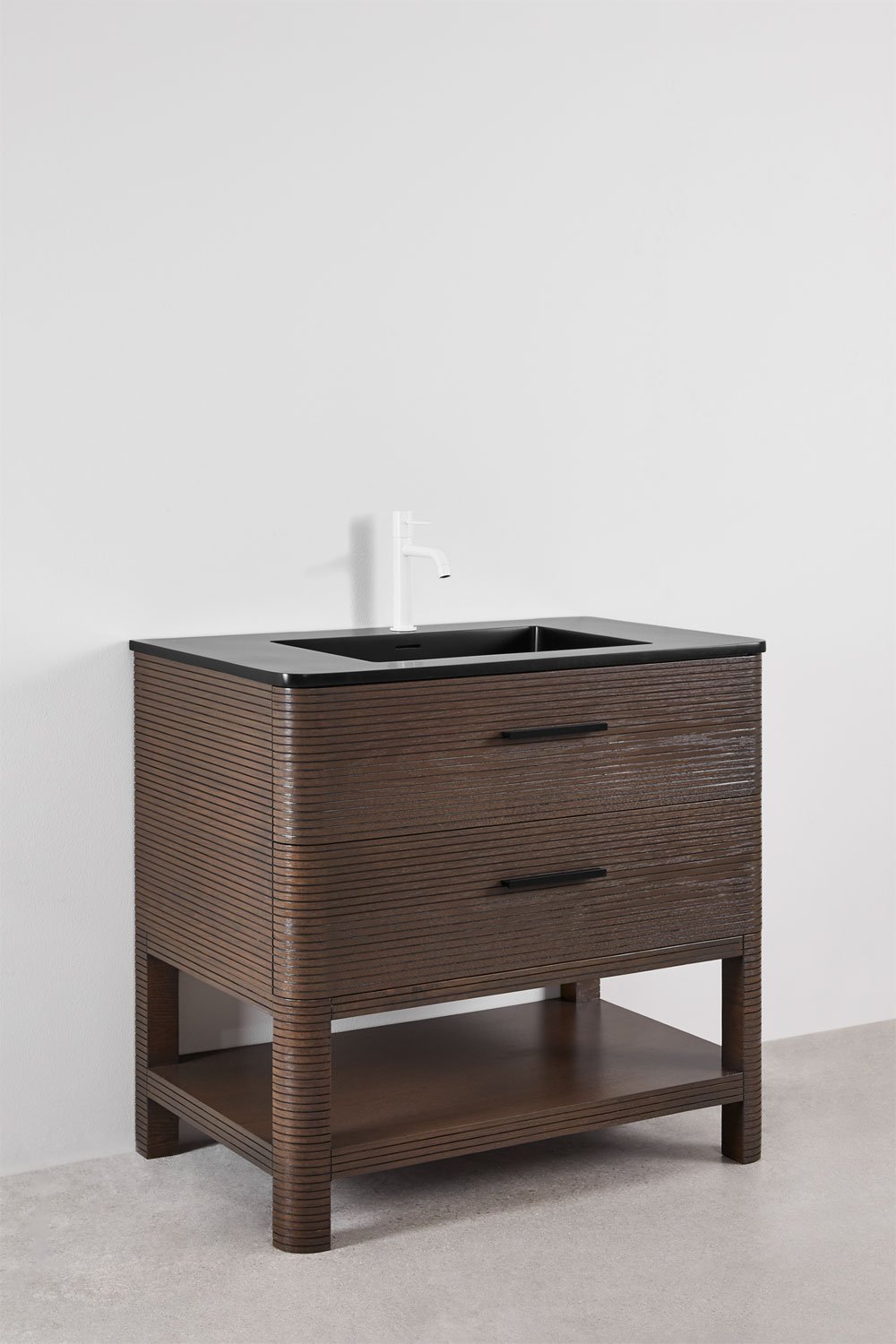 Bathroom furniture set in wood with integrated sink Misene, gallery image 3