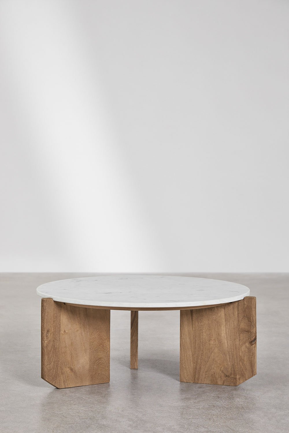 Lavinia round coffee table in natural stone and mango wood, gallery image 3
