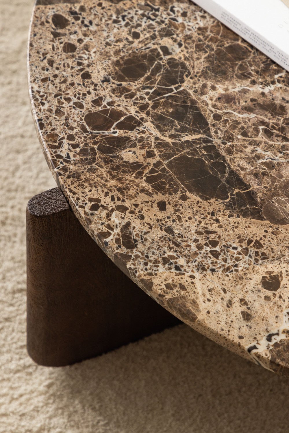 Lavinia round coffee table in natural stone and mango wood, gallery image 2