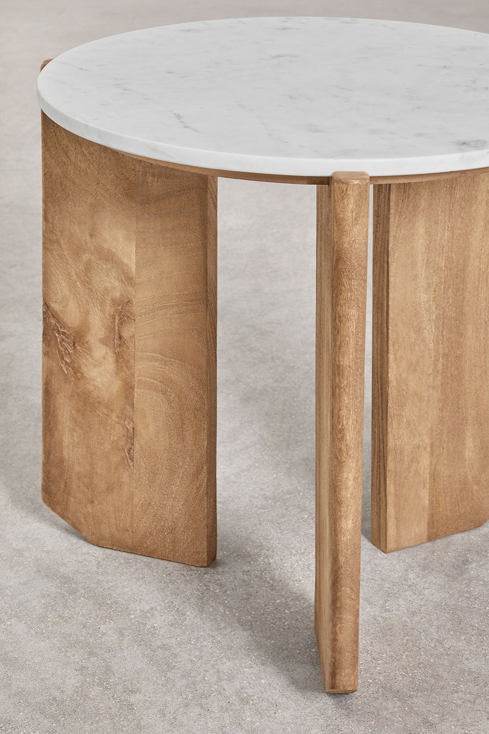 Set of 2 round coffee tables in natural stone and mango wood Lavinia, gallery image 7